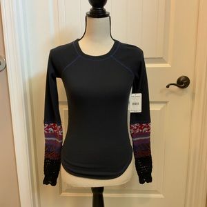 NEW XS Free People thermal, black with crochet arm